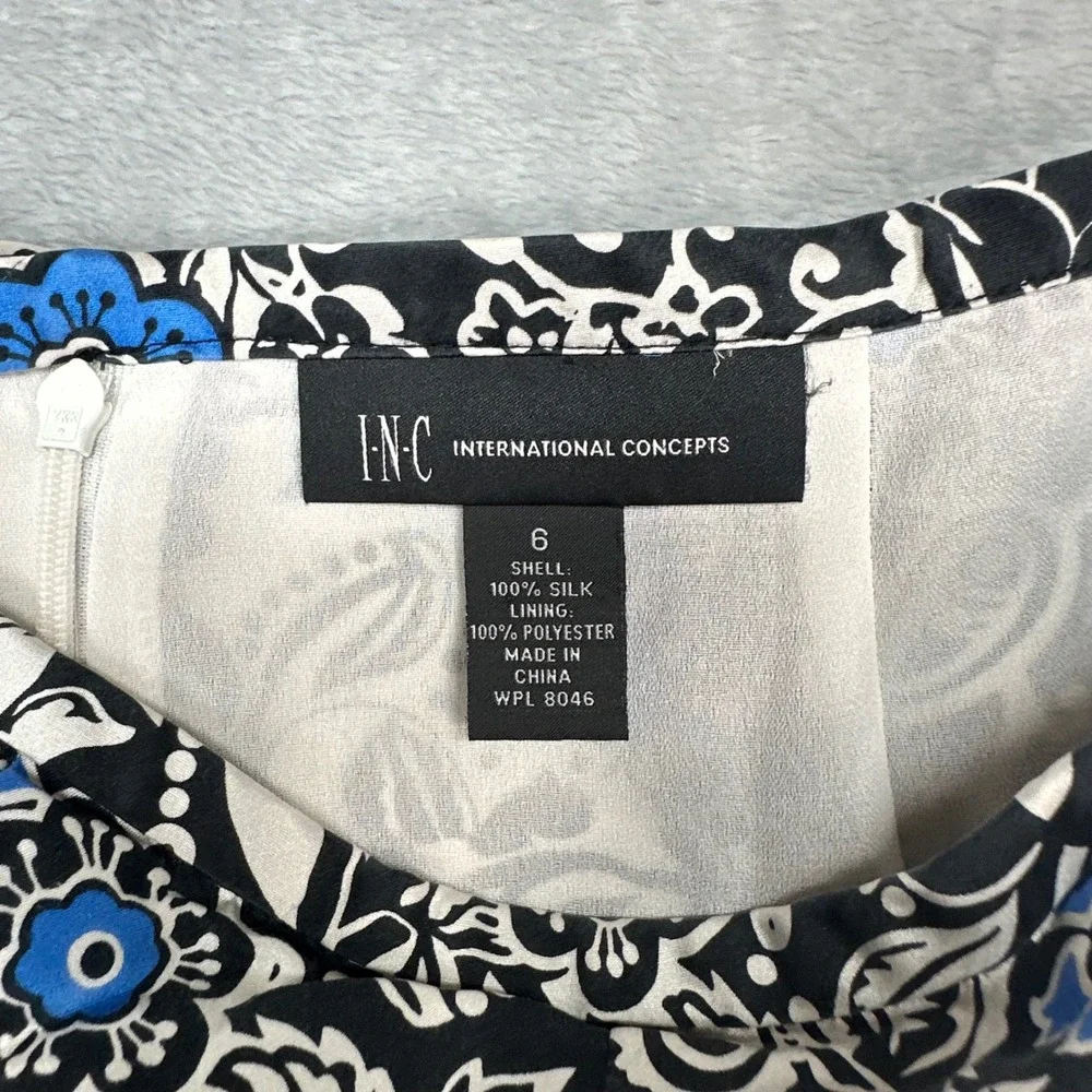 INC International Concepts Silk Floral Ruffle Handkerchief Hem Midi Skirt Blue 6 - Picture 4 of 5